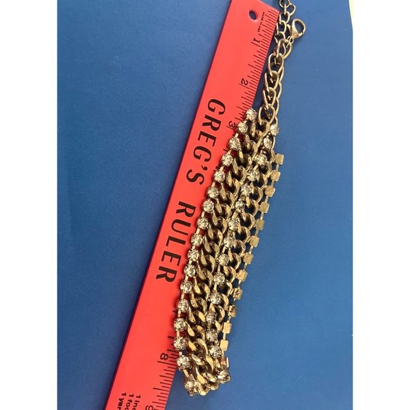 Vintage Double Row Rhinestone Necklace Gold Tone Link Lobster Claw Clasp - Picture 6 of 7